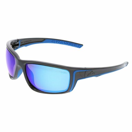 MCR SAFETY Glasses, Swagger SR4 Gun Metal, Blue Diamond Mirr, 12PK SR438B